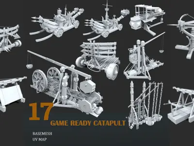 17 Base-Mesh Catapult Low-poly 3D model