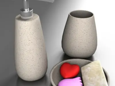 Bath set bathroom with soap dispenser and two bowls 3D model