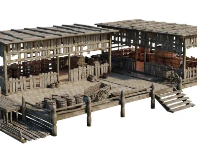 Old Wooden Storage Building 4K Textures GameReady 84 Low-poly 3D model