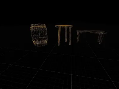 Viking Barrel Bench Stool Low Poly Game Ready Low-poly 3D model