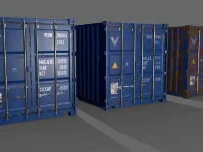 PBR 20 ft Shipping Cargo Container Version 2 - Blue Low-poly 3D model