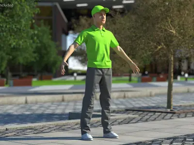  Delivery Service Man in Green Uniform Neutral Pose 