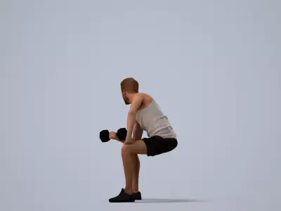 00077Nash008 - Adult Caucasian man crouching during exercise in 3D model