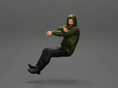 gangster in hoodie driving a car and holding gun 3D print model