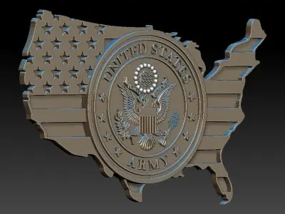 USA United States Map and Army Eagle 3D STL Model for CNC 3D model