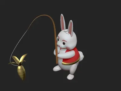  Chinese New year Rabbit  fishing carrot  Zbrush Project File Low-poly 3D model