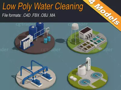 Low Poly Water Cleaning Isometric Low-poly 3D model