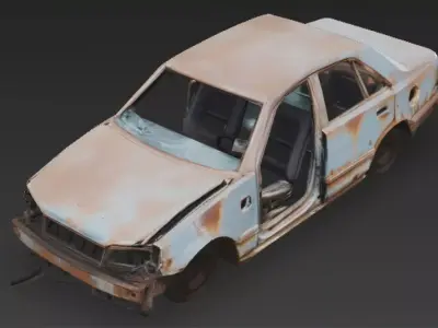 Abandoned Car Wreck Low-poly 3D model