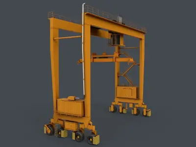 PBR Rubber Tyred Gantry Crane RTG V2 - Yellow Dark Low-poly 3D model