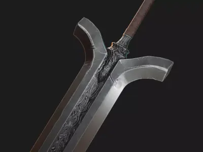 Stylized broad sword Free low-poly 3D model