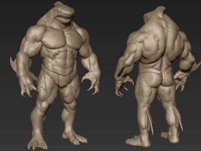 Sharkman 3D Print Model humanoid creature 3D model