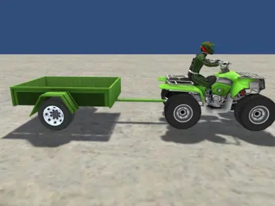 LowPolyQuadBikeWithTrailerandRider-6 atv with trailer Low-poly 3D model
