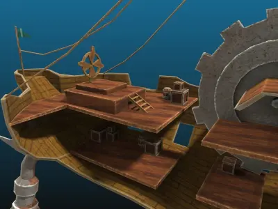 Fantasy pirate ship fighting arena for games Low-poly 3D model