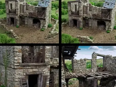 Medieval Fantasy Village Collection 9 Low Poly 3D Buildings 3D model