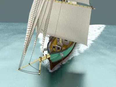 Brigantine sailing ship in ocean 3D model