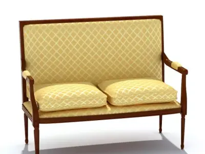 Stylish Classic Gold Cushioned  Bench 3D model