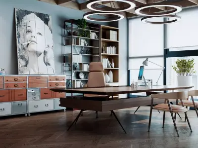 Interior of a modern industrial   style office Low-poly 3D model