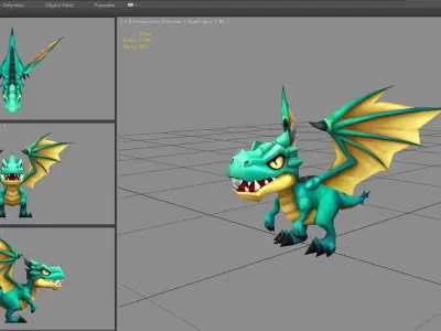 Cartoon Green Dragon - Baby Wyvern Low-poly 3D model