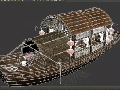 Small boats flower boats ancient boats ornate boats wooden boats 3D model