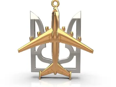 Pendant Ukrainian coat of arms with aircraft AN- 225 3D print model
