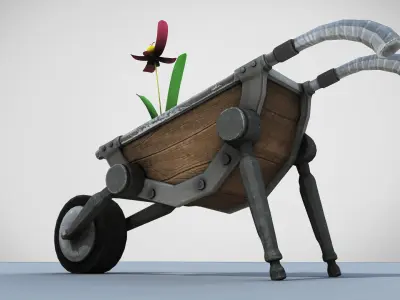 Realbarrow wheelbarrow with flower in it Low-poly 3D model