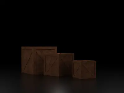 Crate three wooden boxes Low-poly 3D model