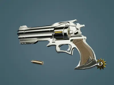 Revolver Low-poly 3D model 5