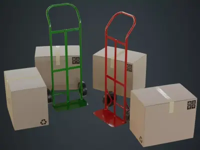 Hand Truck And Boxes 3A Low-poly 3D model