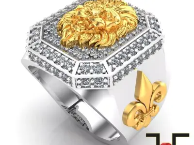 0198 - Lion Face Gents Ring 3D print model