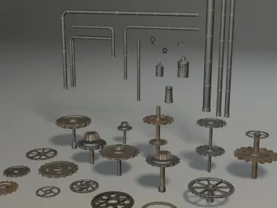 Gears and tubes Low-poly 3D model