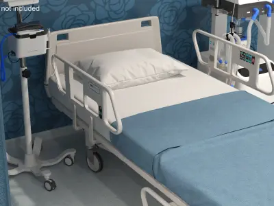 Hospital Bed with Adjustable Side Rails Rigged 3D model
