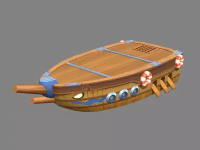 Cartoon Wooden Boat and Pier Low-poly 3D model