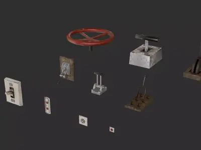 Levers buttons and switches pack Low-poly 3D model