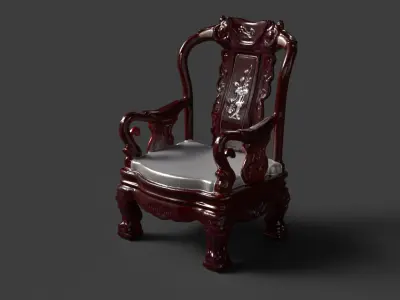 Chinese dark cherry wooden arm chair Low-poly 3D model