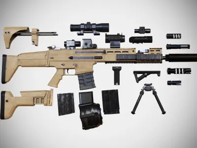  FN SCAR - H - 25 Attachments - Customizable - Highly Detailed - PBR 