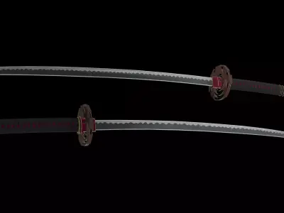 Red Wood Katana Low-poly 3D model