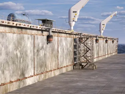Seasight Davits Cranes Installed in Ship Dry Dock 3D model