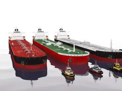 Panamax  tanker and tugboat Low-poly 3D model