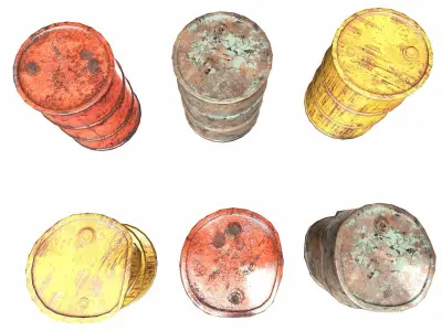 Metal painted old oil and fuel barrels collection da1 Low-poly 3D model