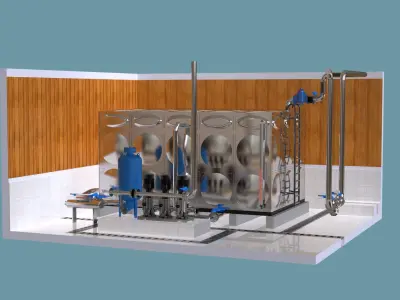 Small water supply pump house model 3D model