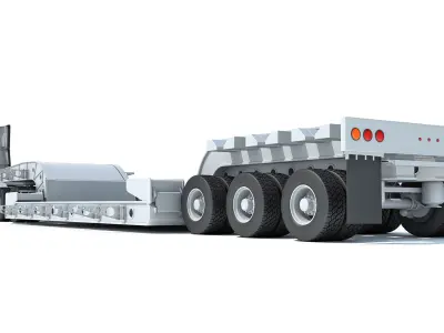 Semi Truck with Lowboy Trailer 3D model 2