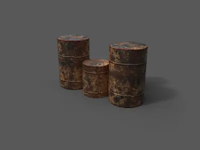 Barrels three metal Free low-poly 3D model