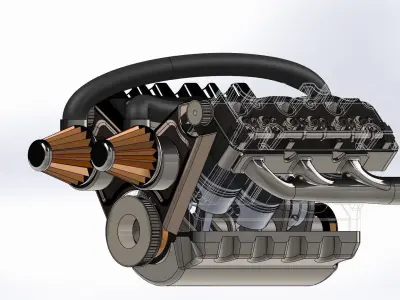 Car Engine with 2 turbo V6 solidworks 3D model