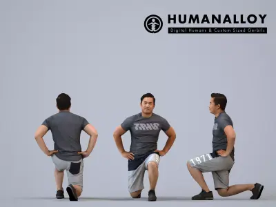 00386Mansur011 - Adult Asian man crouching during exercise in 3D model