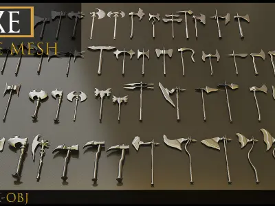 50 Models Of Weapons - Axe - Cold Weapons-Military-UV-Vol 06 Low-poly 3D model