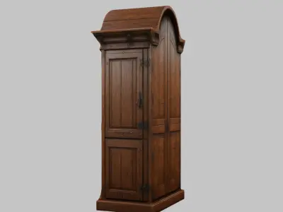 tall wooden closet medieval furniture Low-poly 3D model