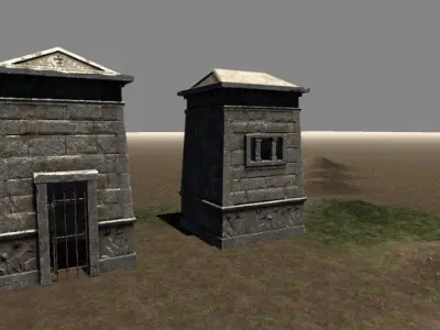 Crypt tower with two doors and window Low-poly 3D model