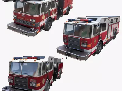 American Fire trucks collection 3D Model Pack