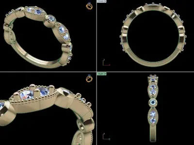 Three Quarter Antique Style Diamond Band Ring 3D print model