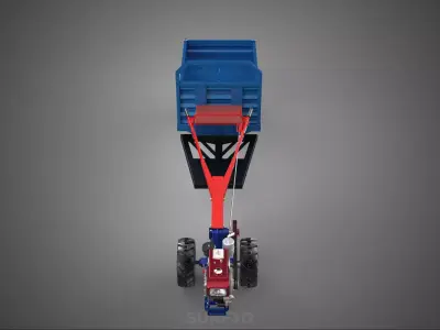 DIESEL HAND WALKING WALK BEHIND TRACTOR TRAILER CART CARGO WAGON 3D model